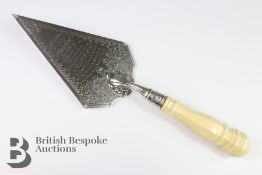 Victorian Engraved Silver Trowel With Ivory Handle