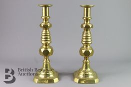 English Edwardian Turned Brass Candlesticks