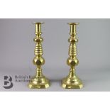 English Edwardian Turned Brass Candlesticks