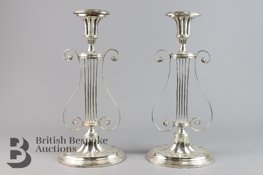 Pair of Silver Plated Lyre Candlesticks - Image 5 of 7