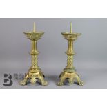 Antique Pair of Brass Pricket Altar Candlesticks