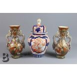 Imari Ginger Jar and Pair of 20th Century Satsuma Vases