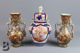 Imari Ginger Jar and Pair of 20th Century Satsuma Vases