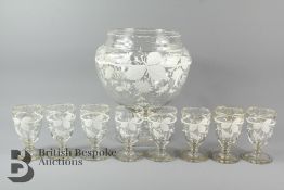 An Early 20th Century Glass Punch Bowl and Glasses