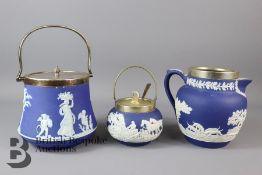 Wedgwood Biscuit Jar and Adams Tunstall Jug and Sugar Pot