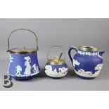 Wedgwood Biscuit Jar and Adams Tunstall Jug and Sugar Pot