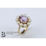 9ct Gold Amethyst and Seed Pearl Dress Ring