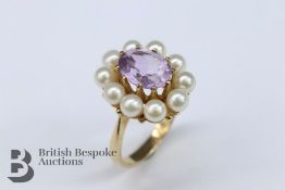 9ct Gold Amethyst and Seed Pearl Dress Ring