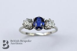 Antique Natural Royal Blue Sapphire and Diamond Ring