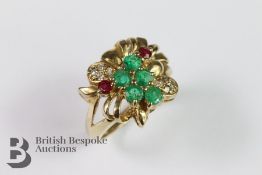 9ct Multi-Stone Emerald and Ruby Ring