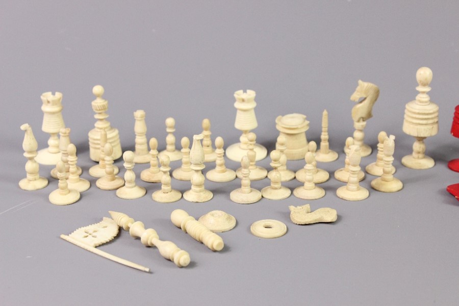 Wooden Chess Set and Stained Ivory Chess Pieces - Image 2 of 7