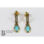 14ct Turquoise Greek-key Design Drop Earrings
