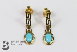 14ct Turquoise Greek-key Design Drop Earrings