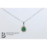 18ct White Gold Pear Shaped Emerald and Diamond Pendant