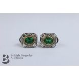 Pair of Gold Emerald and Diamond Earrings