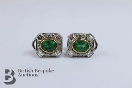 Pair of Gold Emerald and Diamond Earrings