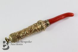 Victorian Silver Gilt and Coral Infant Teether
