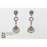 Pair of Silver Gilt Diamond and Pearl Drop Cocktail Earrings