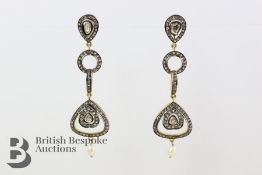 Pair of Silver Gilt Diamond and Pearl Drop Cocktail Earrings