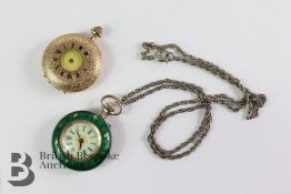 Lady's Green Enamel and Silver Gilt Pocket Watch