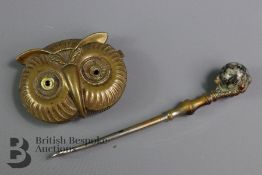 Brass Owl Vesta and Brass Button Hook