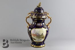 Continental Blue and Gilded Vase and Cover