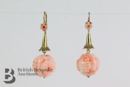 Pair of Chinese Carved Coral Earrings