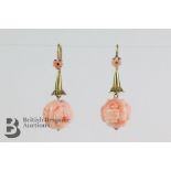 Pair of Chinese Carved Coral Earrings