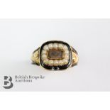 Georgian 18ct Seed Pearl and Black Enamel Mourning Ring