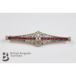 French Art Deco 18ct Gold, Diamond and Ruby Brooch