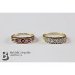 9ct Yellow Gold Five Stone Ruby Ring and a Diamond RIng