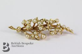 Yellow Gold and Pearl Leaf Brooch