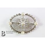 Belle Epoque Platinum Diamond and Pearl Brooch