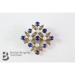 Yellow Gold Cornflower Sapphire,Diamond and Pearl Brooch