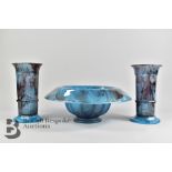 Blue Glass Art Deco-Style Vase and Bowl