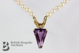 18ct Yellow Gold Amethyst and Pearl Necklace