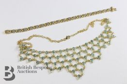 Gold Plated Blue Topaz Mesh Necklace