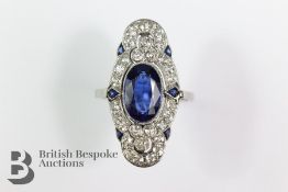 Art Nouveau Platinum Sapphire and Diamond Ring