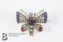 Edwardian Sapphire,Diamond and Ruby Butterfly Pendant Brooch