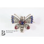 Edwardian Sapphire,Diamond and Ruby Butterfly Pendant Brooch