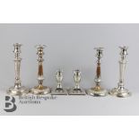 Three Pairs Silver Plated Candlesticks