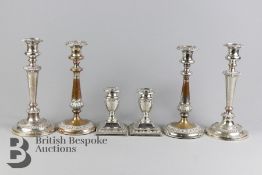 Three Pairs Silver Plated Candlesticks
