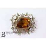 Citrine, Diamond,Moonstone and Emerald Brooch