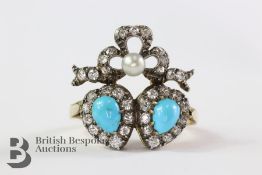 Yellow Gold Turquoise, Diamond and Pearl Ring