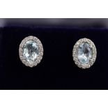 Pair of 18ct White Gold Aquamarine and Diamond Cluster Earrings