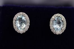 Pair of 18ct White Gold Aquamarine and Diamond Cluster Earrings