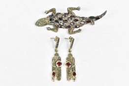 Silver and Garnet Lizard Brooch