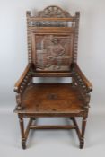 19th Century Carved Stained Oak Hall Chair