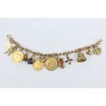 9ct Gold Charm Bracelet with Two Full and 1 1/2 Sovereigns