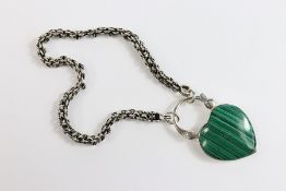 Silver Bracelet with Malachite Heart Clasp